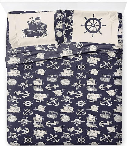Jay Franco Kids Sheet Set with Fitted, Flat Sheets & Pillow Cover - Ultra-Soft Bedding with Pillowcase for Room Decor, Blue - One Piece, 4 Piece Queen