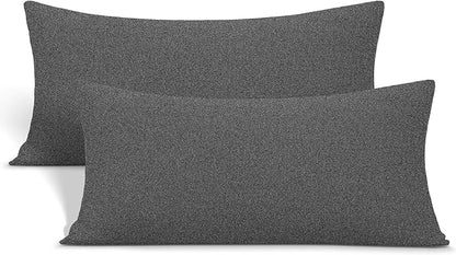 2-Pack Stretch Pillow Cases - Jersey Knit & Ultra Soft Envelope Closure Pillowcases T-Shirt Like Microfiber Blend - Suitable for Queen or Standard Size Set of 2, Hemp Gray