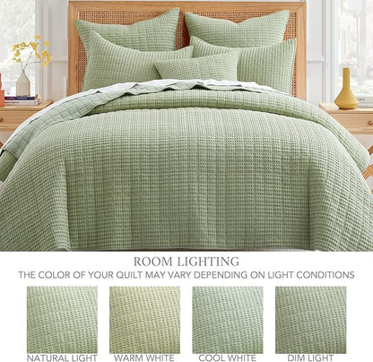 Levtex Home Mills Waffle Full/Queen Quilt Set (88x92in) with 2 Pillow Shams (26x20in) - Desert Sage - 100% Cotton Full/Queen Size Quilt Bedding Set - Lightweight, Soft, Pre-Washed
