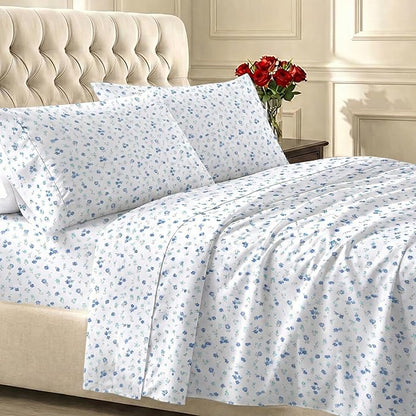 California Design Den Floral Printed Queen Sheet Set - 400 Thread Count, Soft Sateen, Natural 100% Cotton Sheets, Deep Pockets, and Durable Bedding Set - Blooming Meadows