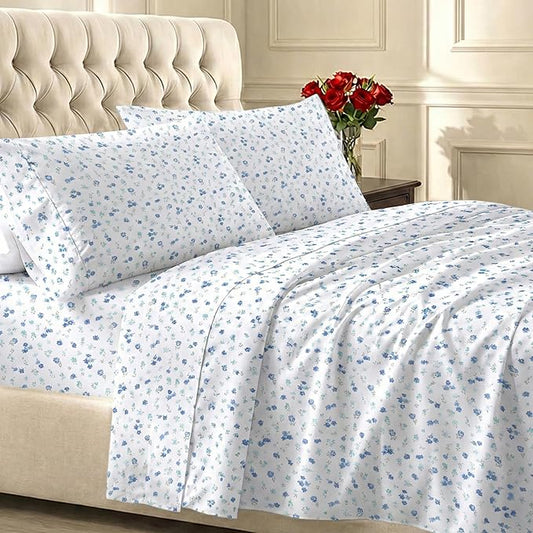 California Design Den Full Size Bed Sheets Set - 400 Thread Count Sateen, Natural 100% Cotton Sheets, Deep Pocket and Durable Bedding - Blooming Meadows