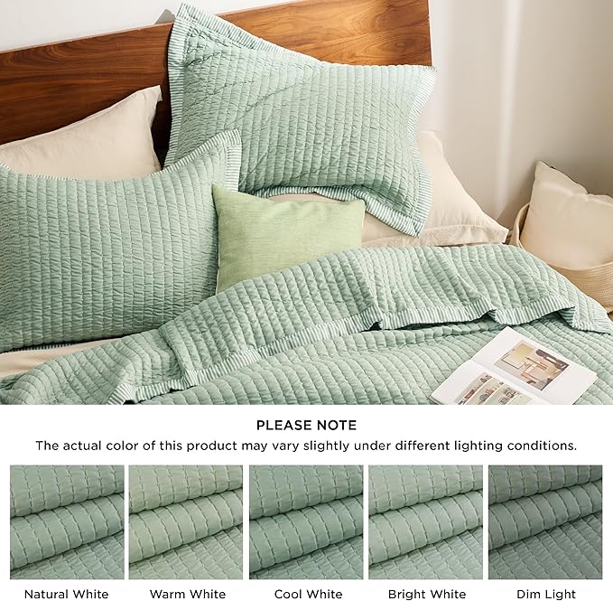 Bedsure Green Quilts King Size - King Quilt Bedding Set Bedspread Coverlet, Lightweight Corduroy Pattern Bedspread, 3-Piece Set with 106"x96" Coverlet & 2 Pillow Shams, All-Season Soft Microfiber
