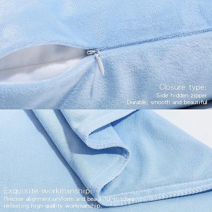 NTBAY Velvet 2 Pack Square Zippered Throw Pillow Covers, Super Soft and Luxury Euro Cushion Covers for Sofa, Couch, 24x24 Inches, Sky Blue