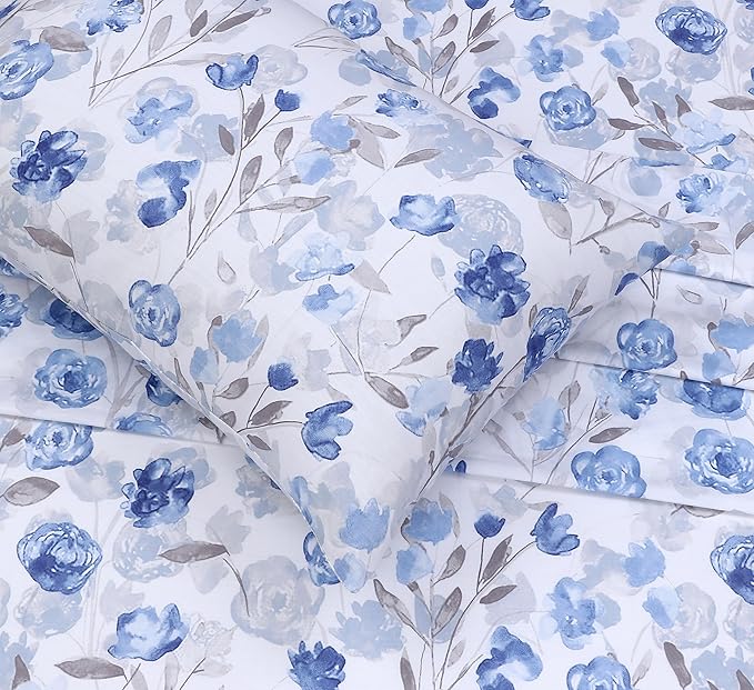 RUVANTI 100% Cotton Sheets – Split King Size Percale Bedding, Cooling & Breathable Floral Design, Durable with a Crisp, Soft & Comfortable Feel, 16" Deep Pocket, 5-Piece Set, Monotones