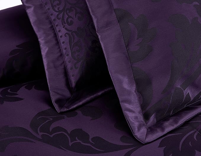 Chezmoi Collection Royale 7-Piece Jacquard Floral Comforter Set, Oversized Queen, Purple/Dark Purple