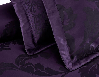 Chezmoi Collection Royale 7-Piece Jacquard Floral Comforter Set, Oversized King, Purple/Dark Purple