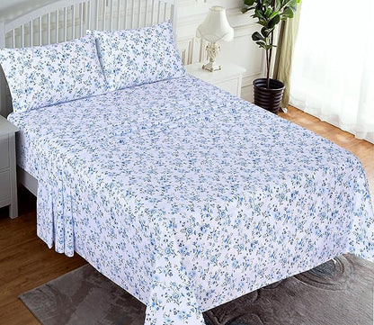 RUVANTI 100% Cotton Sheets – King Size Percale Bedding, Cooling & Breathable Floral Design, Durable with a Crisp, Soft & Comfortable Feel, 16" Deep Pocket, 4-Piece Set, Annual