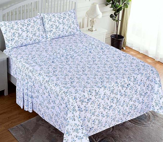 RUVANTI 100% Cotton Sheets – Twin Size Percale Bedding, Cooling & Breathable Floral Design, Durable with a Crisp, Soft & Comfortable Feel, 16" Deep Pocket, 3-Piece Set, Annual