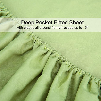 4 Piece Bed Sheet Set (Queen,Sage) 1 Flat Sheet,1 Fitted Sheet and 2 Pillow Cases,Brushed Microfiber Luxury Bedding with Deep Pockets