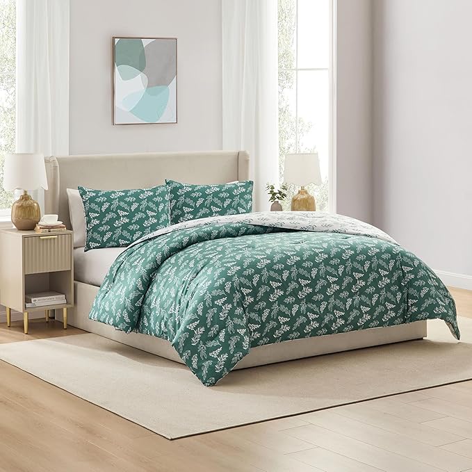 Nestl Full Size Comforter Sets - Green Bed in a Bag Full Size, 3 Pieces Reversible Bed Set, Soft Floral Bedding Set, All Season Botanical Comforters with Pillow Shams