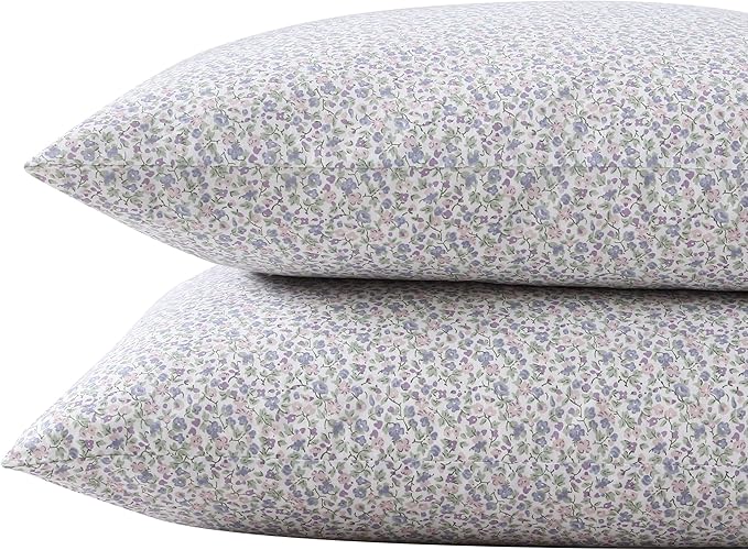 Laura Ashley - Standard Pillowcase Set, Breathable Percale Cotton Bedding, Crisp & Cool Home Decor (Emogene Purple, 2 Piece)