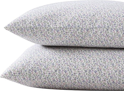 Laura Ashley - Standard Pillowcase Set, Breathable Percale Cotton Bedding, Crisp & Cool Home Decor (Emogene Purple, 2 Piece)