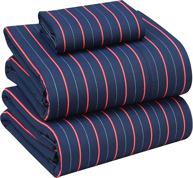 RUVANTI 100% Cotton Sheets – Twin XL Size Percale Bedding, Cooling & Breathable Floral Design, Durable with a Crisp, Soft & Comfortable Feel, 16" Deep Pocket, 3-Piece Set, Nautical