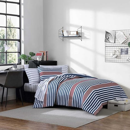 Nautica - Twin/Twin XL Comforter Set, Super Soft Woven Bedding with a Medium-Weight Feel for Year Round Use, 2 Piece Bed Set with Matching Pillowcase (Kennedy Stripe Navy)