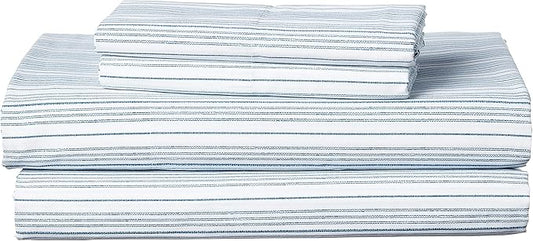 Nautica - Queen Sheets, Cotton Percale Bedding Set, Crisp & Cool, Coastal Home Decor (Beaux Stripe Navy, Queen)