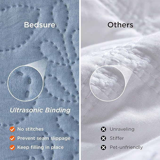 Bedsure Quilts Queen Size - Ultra Soft Pre-Washed Cloud-Like Bedding, All-Season Lightweight Comforter for Country Bedroom, Leaf Design Coverlet in Mineral Blue, 90 x 96 Inches | Stitch-Free Quilting, Ultra Soft, Lightweight, Machine Washable, Pet-Frie...