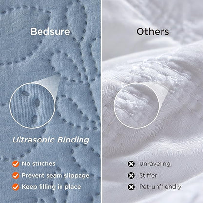 Bedsure Quilts Queen Size - Ultra Soft Pre-Washed Cloud-Like Bedding, All-Season Lightweight Comforter for Country Bedroom, Leaf Design Coverlet in Mineral Blue, 90 x 96 Inches | Stitch-Free Quilting, Ultra Soft, Lightweight, Machine Washable, Pet-Frie...