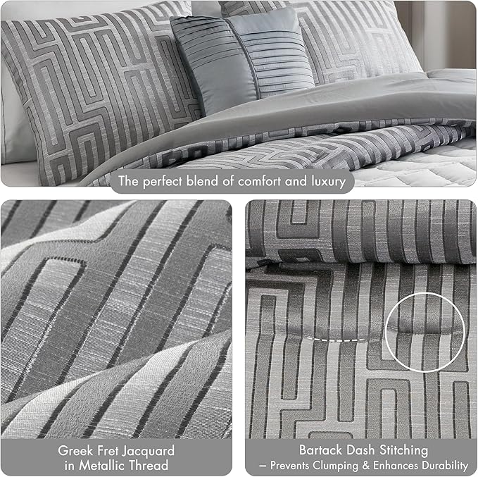 Madison Park King Comforter Set Jacquard Metallic Thread Comforters, All Season Comforter & Quilt Bedding Set King Size Comforter, Decor Pillows, Shams, Royce, King Grey 5 Piece