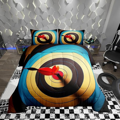 Colorful Archery Target Kids Comforter Set Twin Size,Arrow Colorful Circles Painted Print Bedding Set for Children Bedroom Decor,Microfiber Soft Quilt with 1 Pillowcase