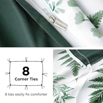 Bedsure Duvet Cover Queen Size - Reversible Plants Duvet Cover Set with Zipper Closure, 3 Pieces Green Bedding Set with 8 Corner Ties and 2 Pillow Shams 20"x26"