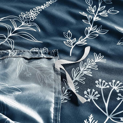 MUXHOMO Duvet Cover Full Size, Reversible Floral Navy Duvet Cover Set with Zipper Closure, 3 Pieces Botanical Patterns Soft Microfiber Bedding Set with 4 Ties (80"x90", 2 Pillow Cases)