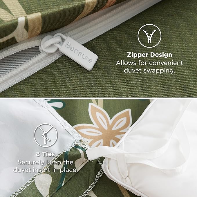 Bedsure Duvet Cover Queen Size - Vintage Botanicals Duvet Cover Set with Zipper Closure, 3 Pieces Boa Bedding Set with 8 Corner Ties and 2 Pillow Shams 20"x26"