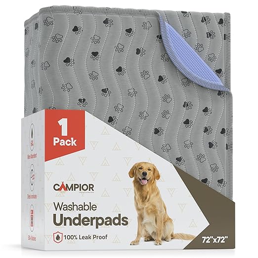 Washable Underpads 72"x72" ( Pack of 1) – Reusable Waterproof Bed Pads for Pets, Kids & Elderly, Extra Heavy Absorbent Incontinence Training & Bedwetting Pads, Non-Slip TPU Backing, Grey & Blue