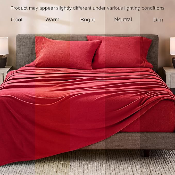 Bare Home Super Soft Fleece Sheet Set - Twin Extra Long Size - Extra Plush Polar Fleece, No-Pilling Bed Sheets - All Season Cozy Warmth (Twin XL, Red)