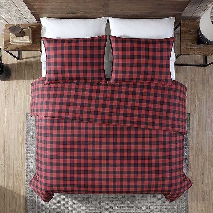 Eddie Bauer - King Comforter Set, Cotton Reversible Bedding, Buffalo Plaid Bedding Set (Red/Black, King)