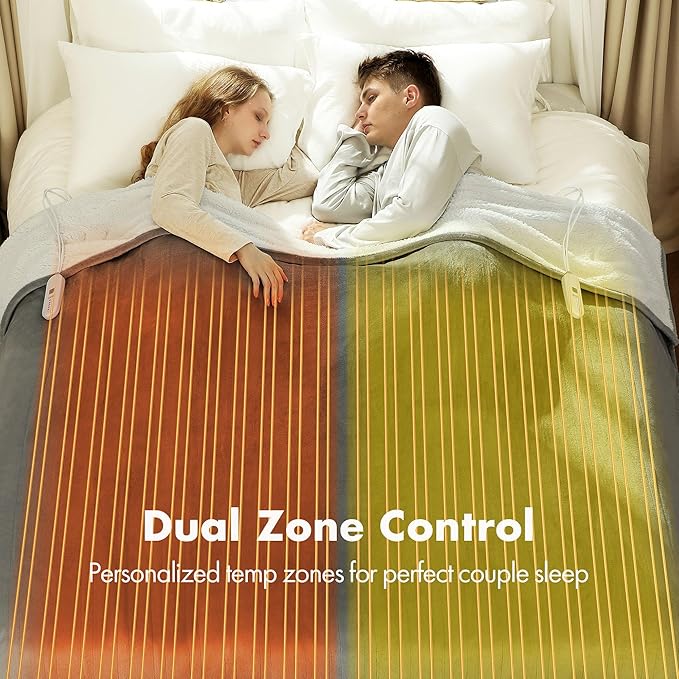King Size Heated Blanket 100" x 90" - Soft Warm Flannel Sherpa Electric Blanket with Dual Control, 5 Heating Levels & 10 Hours Auto Off, Washable Heated Blanket with Fast Heating (Purple)