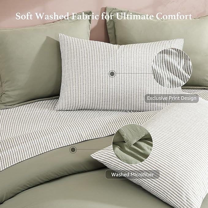 Monbix Full Size Comforter Set - 7 Pieces Green Prewashed Bed in a Bag Full Bedding Sets with Comforters, All Seasons Ultra Soft Comforter Bed Set with Sheets,Pillowcases & Shams