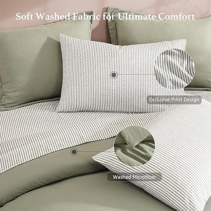 Monbix Full Size Comforter Set - 7 Pieces Green Prewashed Bed in a Bag Full Bedding Sets with Comforters, All Seasons Ultra Soft Comforter Bed Set with Sheets,Pillowcases & Shams