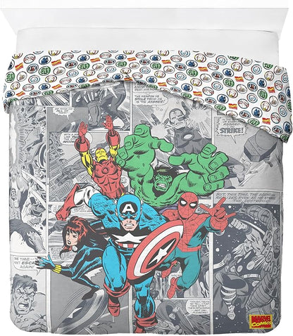 Jay Franco Kids Duvet Cover Set – 3 Piece Super Soft Bedding with Sham Pillowcase, Cover ONLY Comforter Not Included, Grey - Marvel Comics, Full