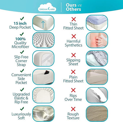 DREAMCARE Twin XL Sheet Sets – 3pcs Cooling Sheets – up to 15” Deep Pocket Twin XL Sheets Set – Hotel Luxury Sheets & Pillowcases – Superior Softness 100% Fine Microfiber with Side Pocket – Ivory