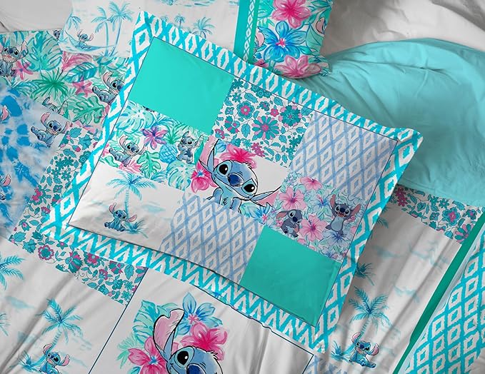 Jay Franco Kids Comforter Set Includes Sheets and Pillow Covers - Soft and Cozy Bed Set for Stylish Room Decor, Multi - Lilo and Stitch 02, 5 Piece Twin Bedding