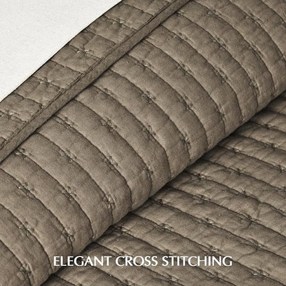 EVERGRACE Cross Stitch Pre-Washed Cotton Quilt Bedding Set King Size, Oversized 3 Pieces Lightweight Bedspread Coverlet for All Season, with 2 Matching Shams, Mocha Brown, 108"x96"