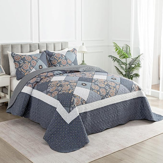 HoneiLife Queen Quilt Bedding Set - 3 Piece Microfiber Quilt Sets Reversible Bedspreads Rustic Coverlets for Queen Beds