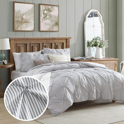 Swift Home Twin/Twin XL Pinstripe Charcoal Grey Comforter Set - Classic Pintuck Bedding Set - 2 Pieces Bed Linen, 1 Comforter and 1 Pillow Sham