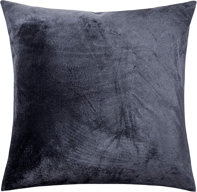 NTBAY Zippered Velvet Square Throw Pillow Cover, Super Soft and Luxury Decorative Euro Pillowcase, 26x26 Inches, Charcoal Grey