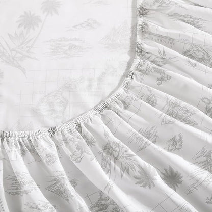Tommy Bahama - Queen Size Sheets Set, Crisp & Tailored Cooling Sheets with a Smooth Cotton Percale Lightweight Feel - Bed Sheets with Matching Pillowcases & Fitted Sheet (Vintage Map Grey)