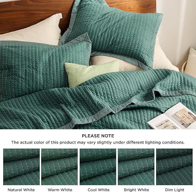 Bedsure Dark Green Quilts Queen Size - Queen Quilt Bedding Set Bedspread Coverlet, Lightweight Corduroy Pattern Bedspread, 3-Piece Set with 90"x96" Coverlet & 2 Pillow Shams, All-Season Soft