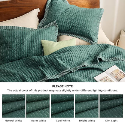 Bedsure Dark Green Quilts Queen Size - Queen Quilt Bedding Set Bedspread Coverlet, Lightweight Corduroy Pattern Bedspread, 3-Piece Set with 90"x96" Coverlet & 2 Pillow Shams, All-Season Soft
