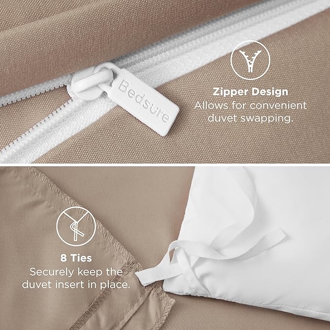 Bedsure Duvet Cover King Size - Soft Double Brushed Bedding Set for Kids & Adults, Zipper Closure, 3 Pieces, Includes 1 Duvet Cover (104"x90") & 2 Pillow Shams, NO Comforter, Hazel