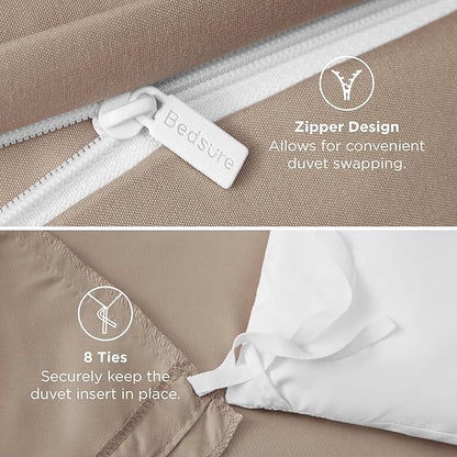 Bedsure Duvet Cover Queen Size - Soft Double Brushed Bedding Set for Kids & Adults, Zipper Closure, 3 Pieces, Includes 1 Duvet Cover (90"x90") & 2 Pillow Shams, NO Comforter, Hazel
