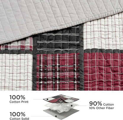 Woolrich Reversible Quilt Cabin Lifestyle Design - All Season, Breathable Coverlet Bedspread Bedding Set, Matching Shams, Oversized Full/Queen, Tulsa Plaid Red/Grey 3 Piece
