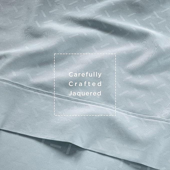Threadmill Cotton Twin Sheet Set | 100% Cotton Sheets for Twin Size Bed | Damask Jacquard Sateen Twin Bed Sheets Set with 16” Deep Pocket | Soft Breathable 3-Piece Cooling Sheet Set | Blue