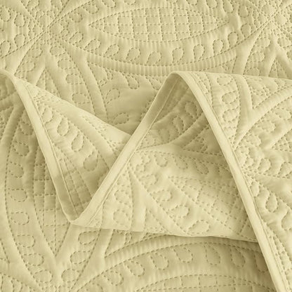 Chezmoi Collection Austin King Oversized Bedspread Set, 3-Piece Pinsonic Quilted Lightweight Microfiber Bedspread Coverlet, Pastel Yellow | Oversized, Lightweight, Fade Resistant