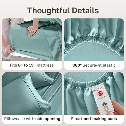 California Design Den Twin XL Sheet Sets - 400 Thread Count Sateen, 100% Cotton Sheets Set, Deep Pockets, and Durable Bedding for Dorm Rooms & Adults - Teal