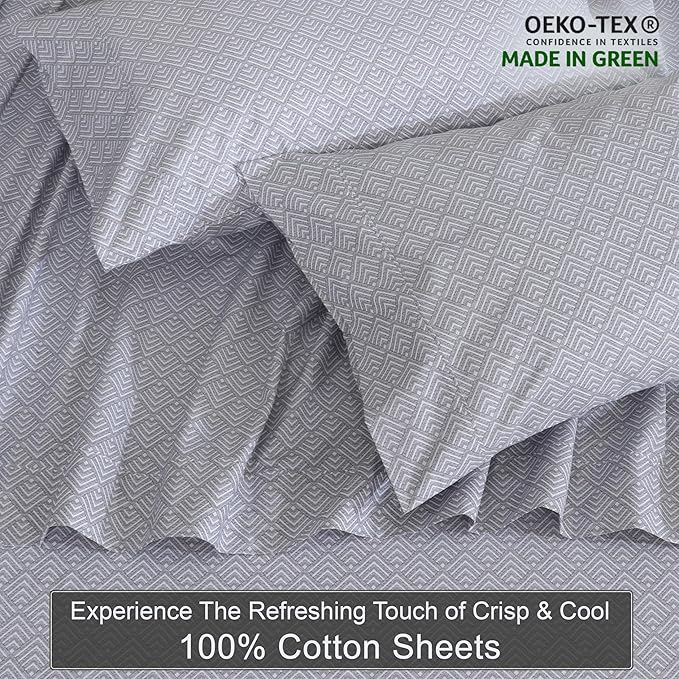 ZOYER 100% Cotton Sheets – Queen Size Percale Bedding, Cooling & Breathable, Durable with a Crisp, Soft & Comfortable Feel, 16" Deep Pocket, 4-Piece Set, Diamond Box