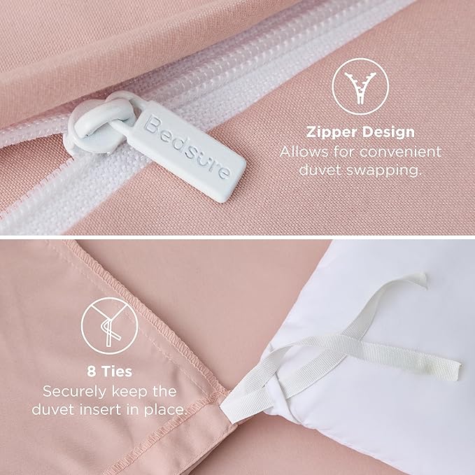 Bedsure Duvet Cover Full Size - Soft Double Brushed Bedding Set for Kids & Adults, Zipper Closure, 3 Pieces, Includes 1 Duvet Cover (80"x90") & 2 Pillow Shams, NO Comforter, Blush Pink